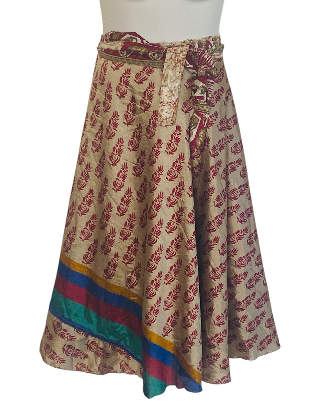 Darn Good Yarn Reversible Sari Silk Wrap Ankle Length Skirt Sz XL 14-20